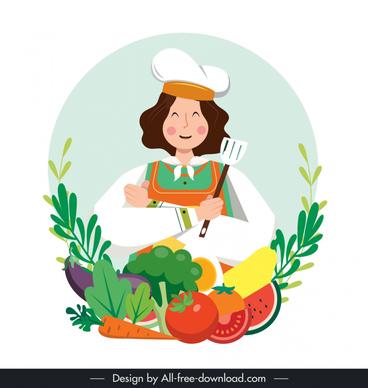 cooking design elements cartoon chef vegetables  