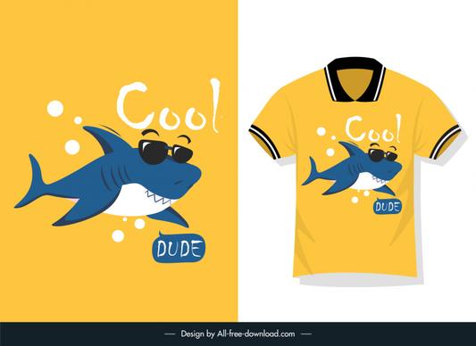 cool dude shark t shirt template funny stylized design 