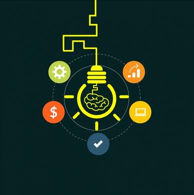 creative idea concept colorful icons and lightbulbs sketch