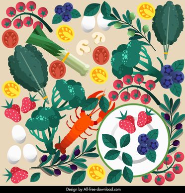 cuisine ingredients background colorful flat sketch