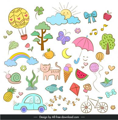 cute doodles elements collection handdrawn symbols