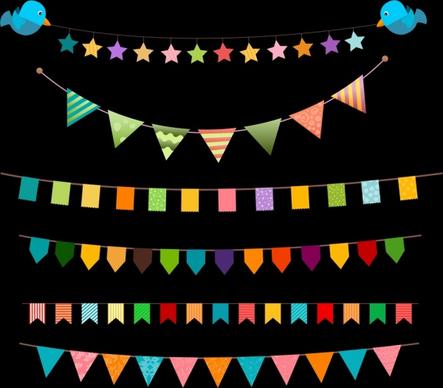 decorative flag ribbon sets various colorful shapes isolation