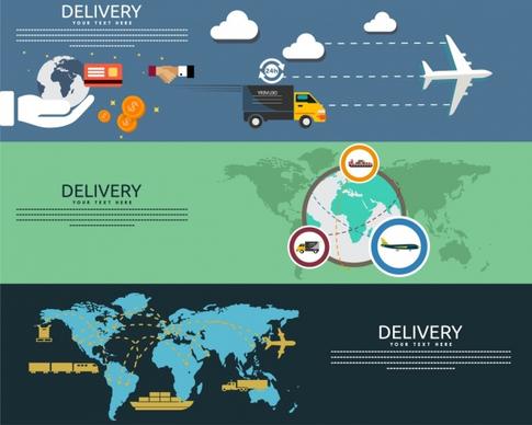 delivery methods banners various flat design symbols