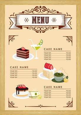 dessert menu template cake beverages icons classical design
