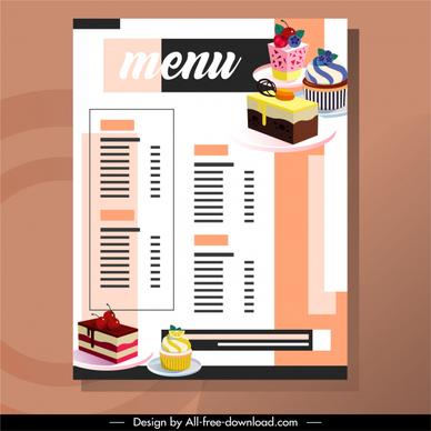 dessert menu template cream cakes sketch colorful decor