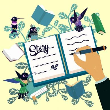 diary background birds notebook writing hand leaves decor