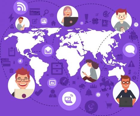 digital communication background human continent internet icons