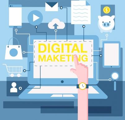 digital marketing background laptop screen business elements decor