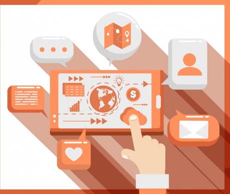 digital technology background smartphone ui speech bubbles icons