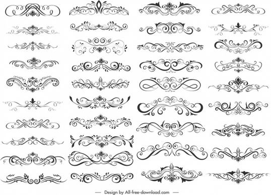 document decorative elements collection elegant symmetric curves sketch