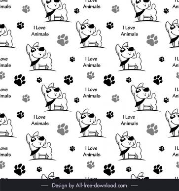 dog pattern cute flat handdrawn black white repeating