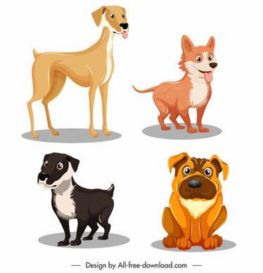 dog species icons cute cartoon sketch