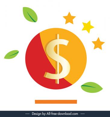 dollar currency sign icon stars leaf decor