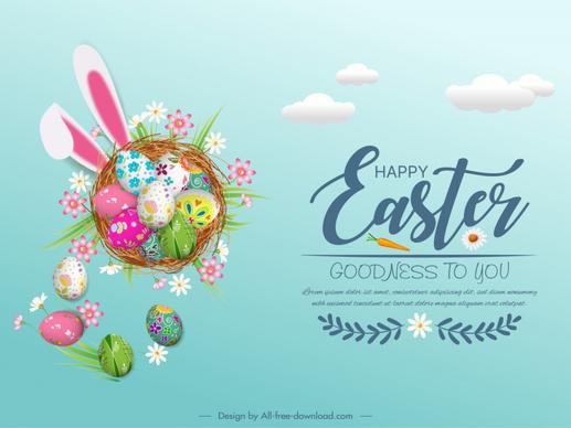 easter background template elegant eggs flowers clouds decor