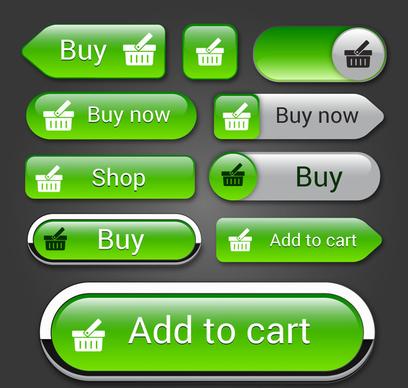 ecommerce shaped buttons design on green background