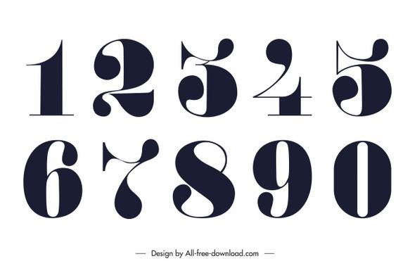 educational numbers icons modern flat black white shapes