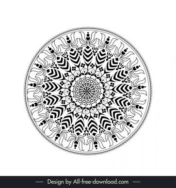 ethnic ornamental mandala sign icon black white symmetric illusion sketch