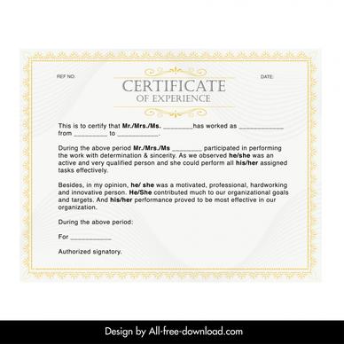 experience certificate template elegant symmetric border blurred curves decor