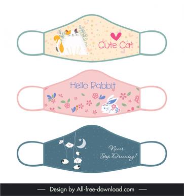 face mask fabric design for print templates flat classic design cute cat rabbit flowers moon decor