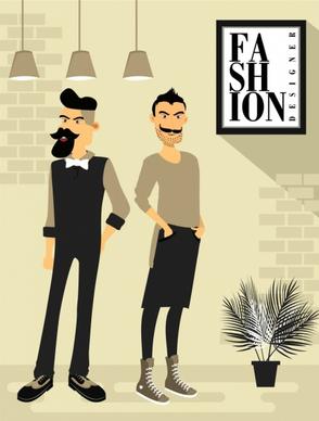 fashion background posing men icons cartoon characters