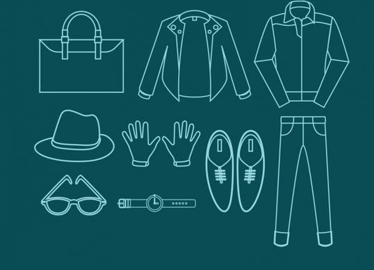 fashion design elements outline various clothing flat style