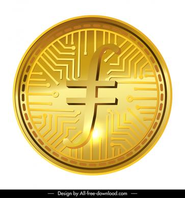 filecoin sign icon shiny golden text sketch