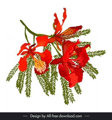 flamboyant flower design elements retro handdrawn