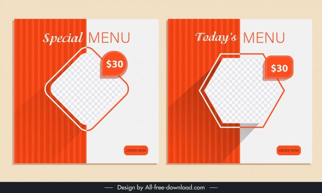 food menu banner template orange checkerd geometry shapes
