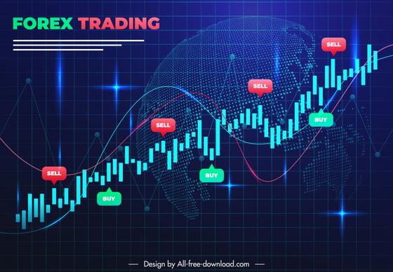 forex trading banner template dynamic modern chart blurred globe decor