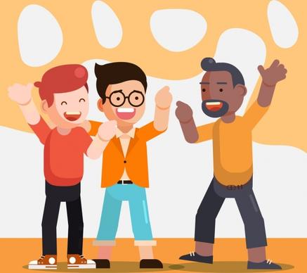 friendship background joyful people icons cartoon characters
