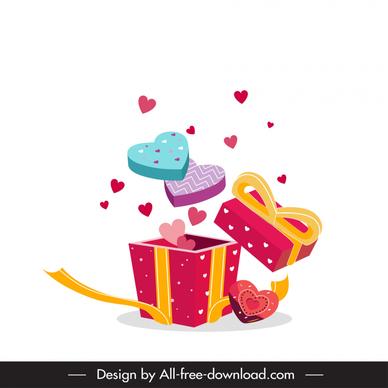 gift valentine design elements dynamic bursting present box heart shape decor