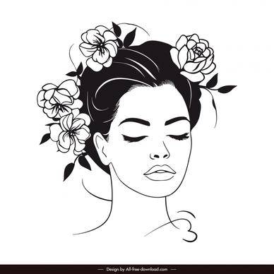girl line art design elements black white handdrawn