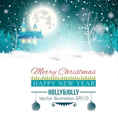 greeting card design with night winter scenery background