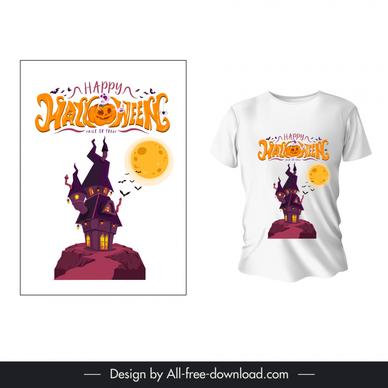 halloween t shirt design elements haunted house scene
