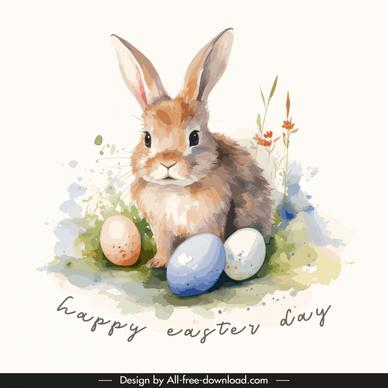 happy easter day cad template cute rabbit eggs watercolor