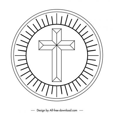 holy cross host sign icon black white circle flat shape outline