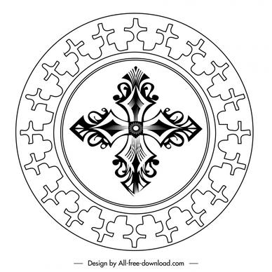 holy cross host sign icon black white symmetrical silhouette circle outline