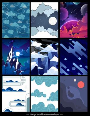 hydrometeorology background templates moon cloud mountain sketch