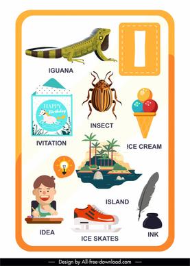 i alphabet education template colorful symbols sketch