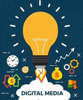 idea concept background lightbulb rocket business icons decor