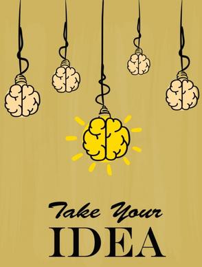 idea concept banner lightbulbs brain icons handdrawn design