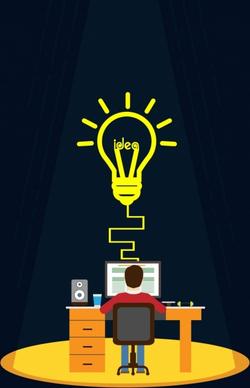 idea concept design working man yellow bulb sketch