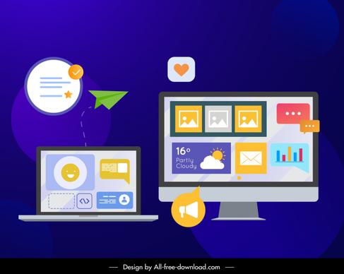information technology backdrop laptop ui sketch flat design 