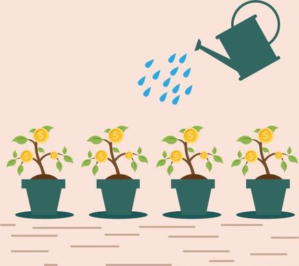 investment concept banner watering work design coins decoration