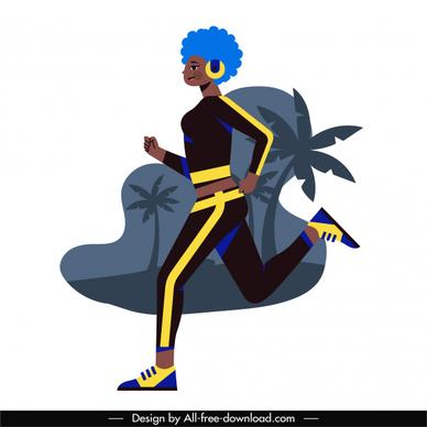 jogger icon running girl sketch flat cartoon sketch