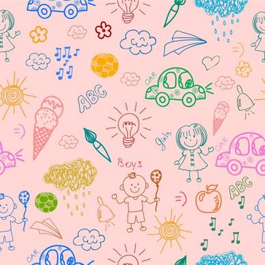 kids symbols background flat colored hand drawn design