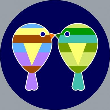 kissing birds icon multicolored flat design