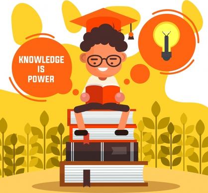 knowledge background learning boy books lightbulb icons decor
