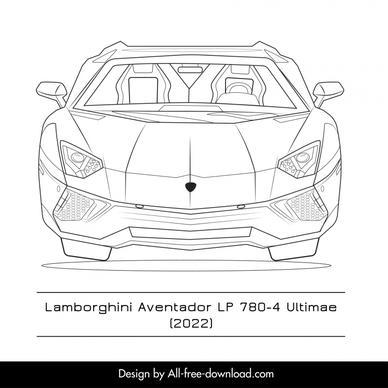 lamborghini aventador lp 780 4 car model template flat symmetric black white handdrawn front view