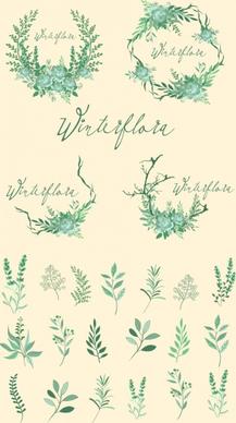 laurel wreath design elements green trees retro design